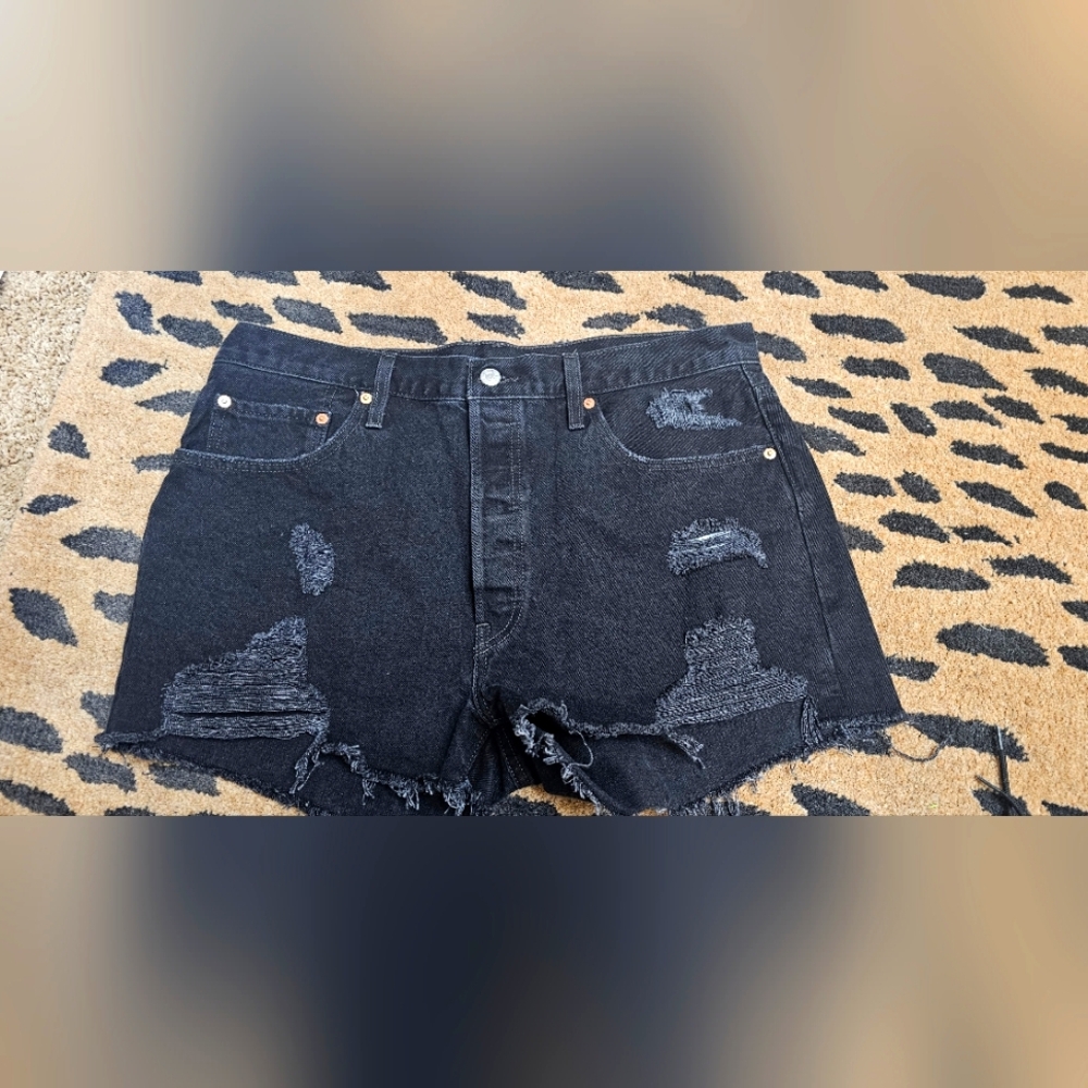 Levi's Black Distressed Jean Shorts Size 34 Waist. Never Worn
